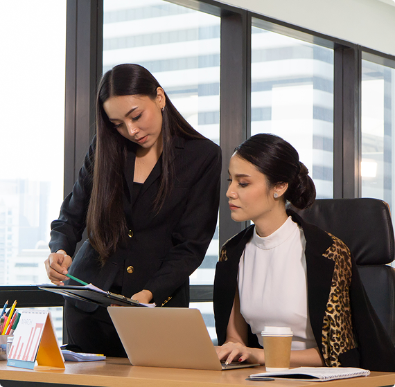 Business professionals collaborating on a project