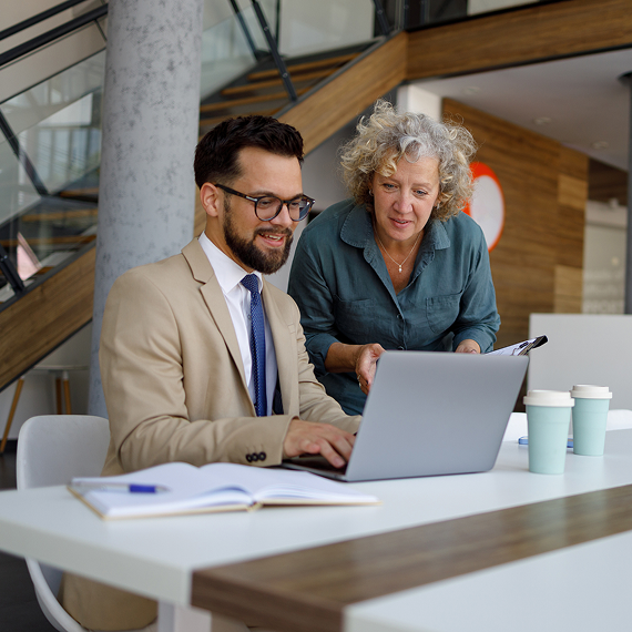 Business professionals collaborating on a project