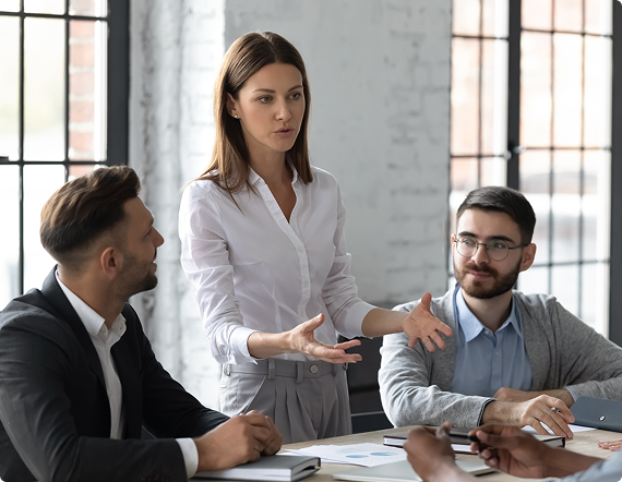 Business team discussing ideas and project strategy
