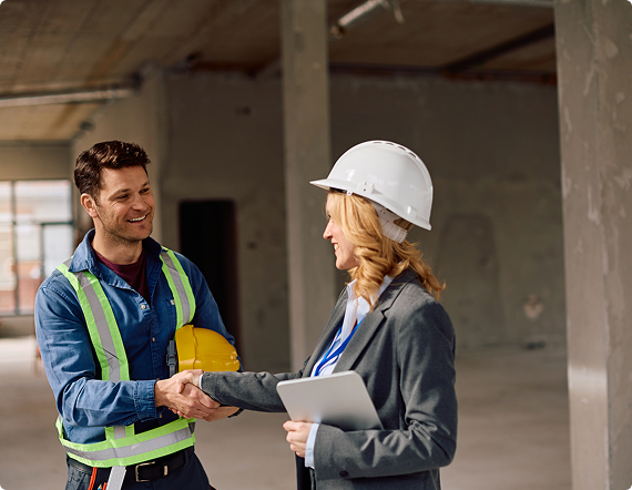 Construction professionals collaborating on a project